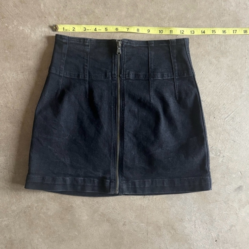 Free People Black Mini Pencil Skirt Denim silver zipper up the front (26) - Picture 6 of 6